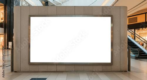 Empty mock-up billboard, modern shopping mall interior. 3D Rendering.