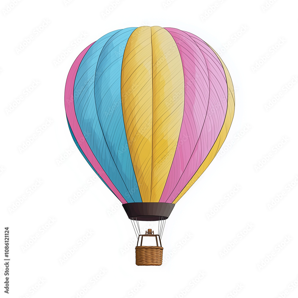 Naklejka premium Illustration of Hot Air Balloon Bright Colors Isolated on White Background