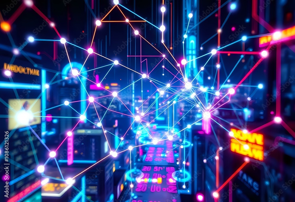 Obraz premium Neon Cyberpunk Cityscape at Night