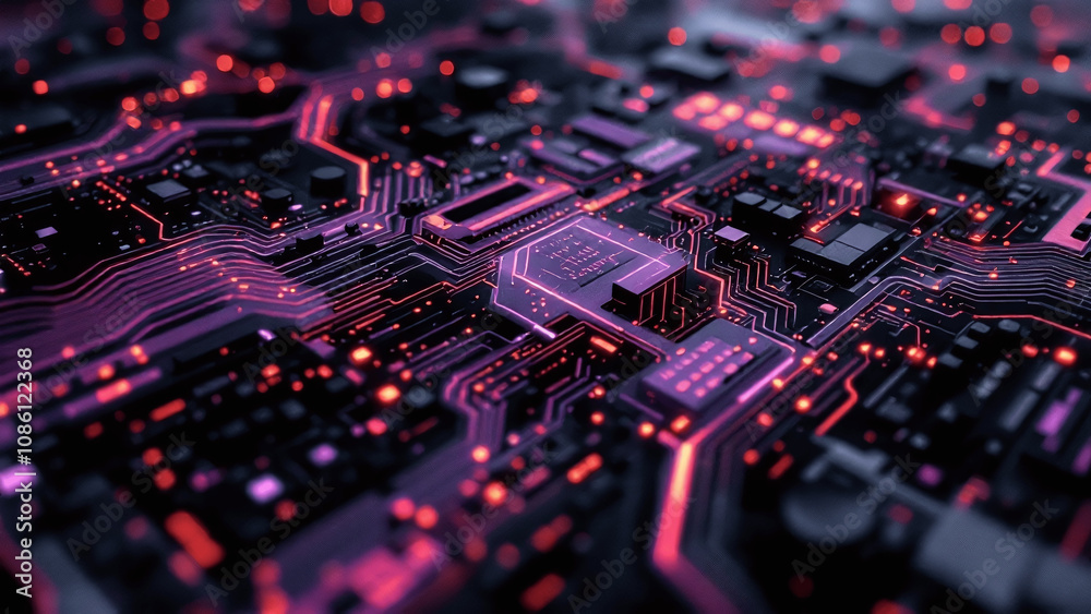 Futuristic Circuit Board with Vibrant Neon Colors and Intricate Patterns Futuristic Circuit Board with Vibrant Neon Colors and Intricate Patterns