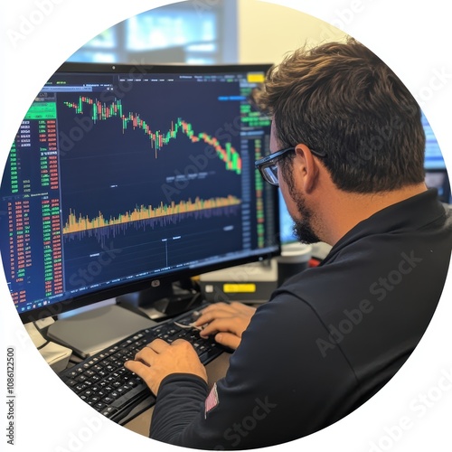 monitor on the screen man work in office, trading