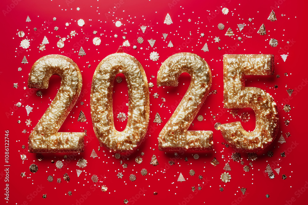 Rustic blue background with the year 2025 in gold metal numbers. Rustic blue background with the year 2025 in gold metal numbers.