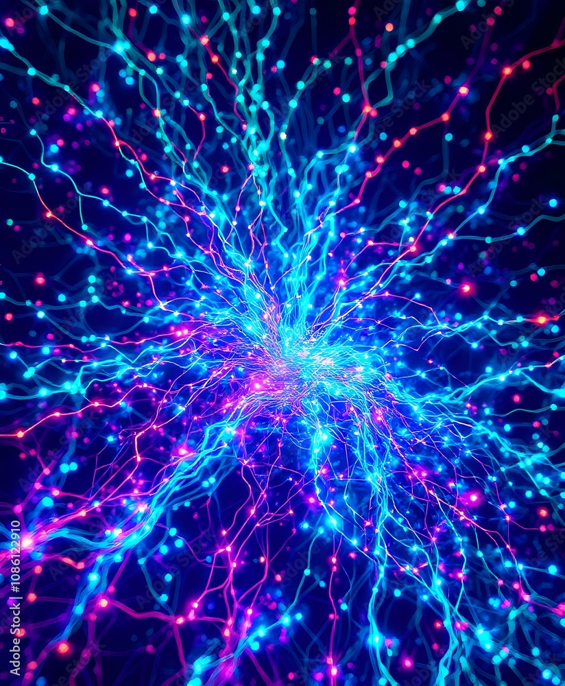 Fototapeta premium Cyberpunk Bioluminescence Explosion on Black Background
