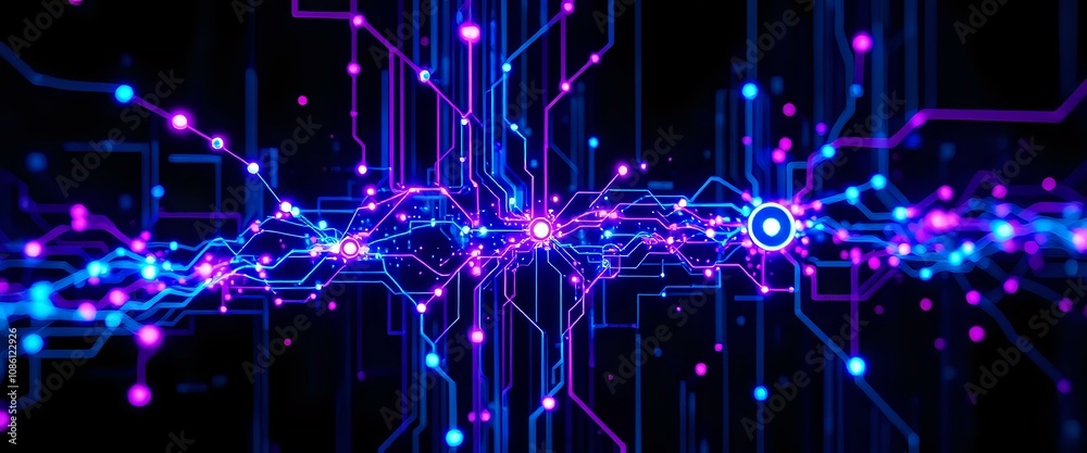 Obraz premium Futuristic Bioluminescent Circuitry - Neon Abstract Design
