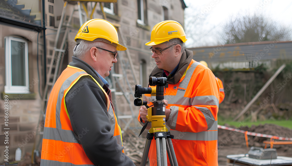 Surveyors at the construction site Surveyors at the construction site