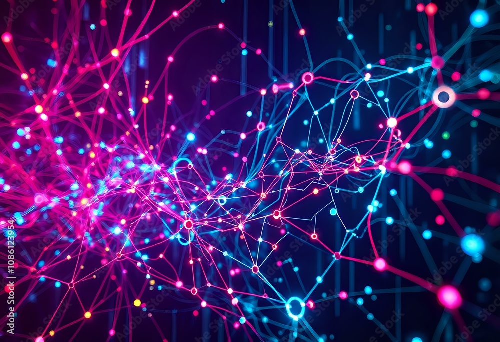 Vibrant Cyberpunk Network Glow - Neon Data Visualization Art Vibrant Cyberpunk Network Glow - Neon Data Visualization Art