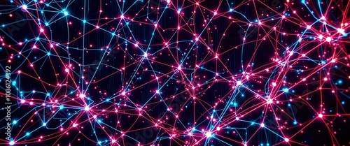 Neon Cyberpunk Data Visualization - Interconnected Nodes Glitch Matrix Abstract Art
