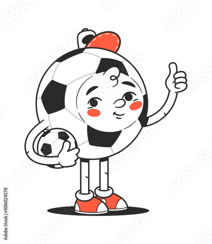 Soccer ball character gesturing thumbsup