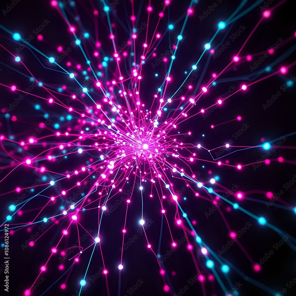 Fototapeta premium Vibrant Neon Circuit Network Star - Vaporwave Art