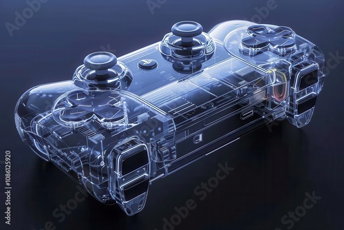 A transparent gaming controller showcasing its intricate internal mechanisms, perfect for enthusiasts, designers, and tech lovers photo