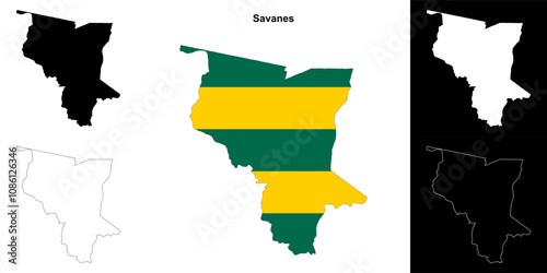 Savanes region outline map set photo