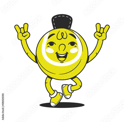 Overjoyed tennis ball character rejoicing