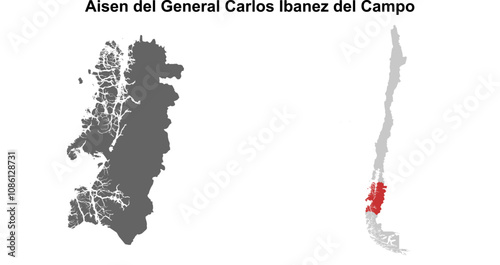 Aisen del General Carlos Ibanez del Campo region blank outline map set