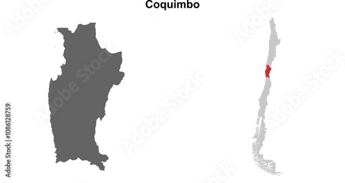 Coquimbo region blank outline map set