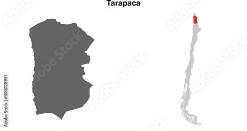 Tarapaca region blank outline map set