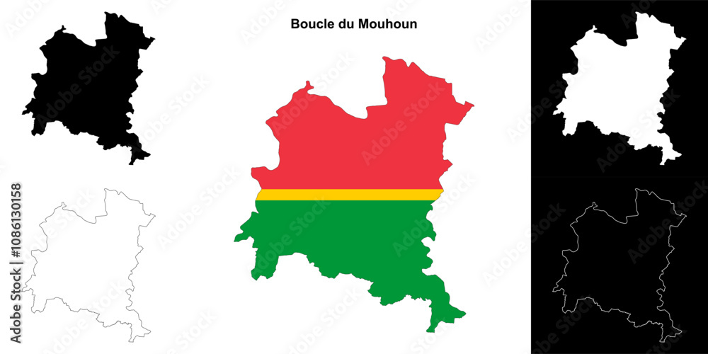 Fototapeta premium Boucle du Mouhoun region outline map set