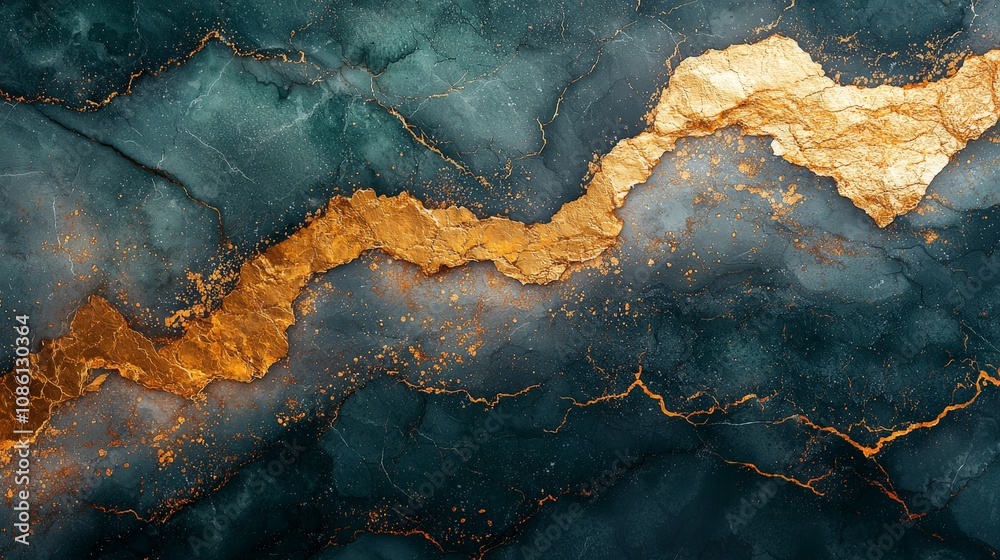 Abstract design featuring dark textures with golden accents and veins. Abstract design featuring dark textures with golden accents and veins.