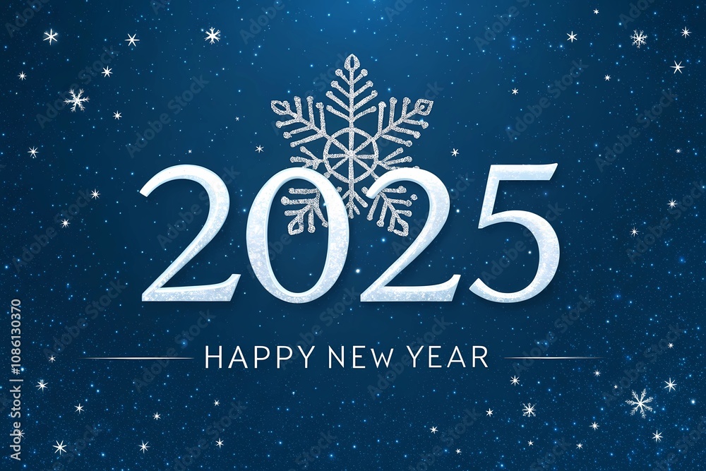 Happy New Year 2025 With Elegant Snowflakes on a Blue Background, Creating a Festive Winter Atmosphere for Celebrations Happy New Year 2025 With Elegant Snowflakes on a Blue Background, Creating a Festive Winter Atmosphere for Celebrations