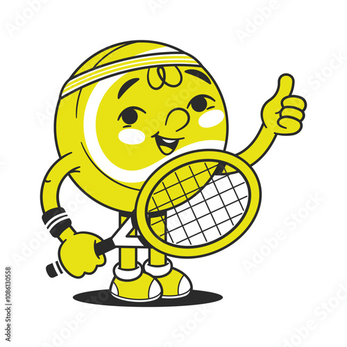 Happy positive tennis ball character