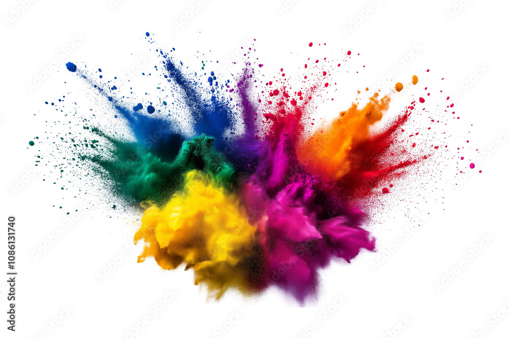 Colorful splash of rainbow powder isolated on white, png Colorful splash of rainbow powder isolated on white, png