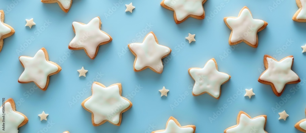 Star Shaped Sugar Cookies on Blue Background Star Shaped Sugar Cookies on Blue Background