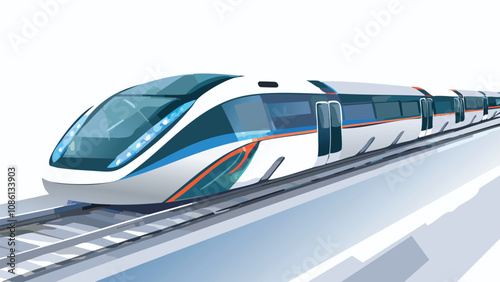 modern high speed train on railway track with futuristic design and white background illustration

