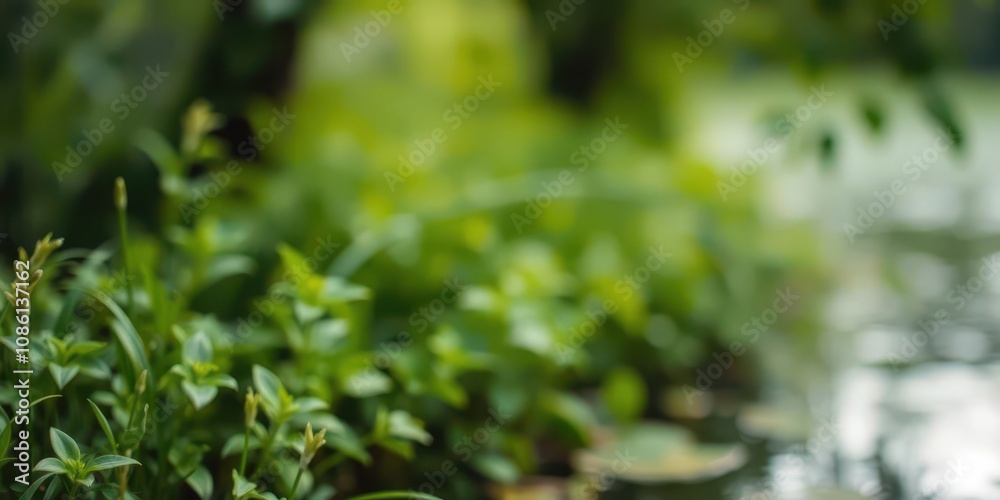 Abstract blur background of water and plants in a natural setting, environment, peaceful Abstract blur background of water and plants in a natural setting, environment, peaceful