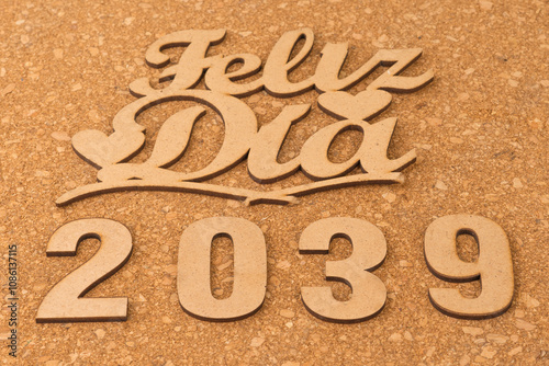 Happy new year 2039 on wooden background