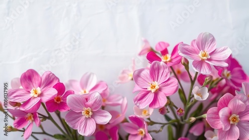 Colorful spring flowers on a textured paper background, fresh, vibrant