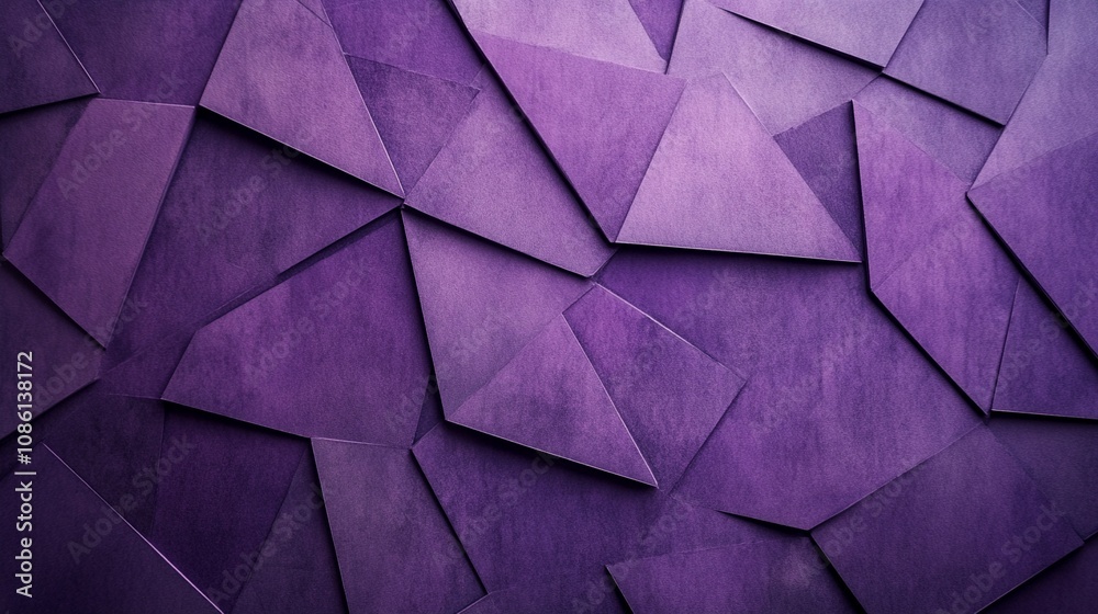 Abstract geometric background featuring overlapping purple polygons creating a dynamic, textured surface with varying shades and shadows. Abstract geometric background featuring overlapping purple polygons creating a dynamic, textured surface with varying shades and shadows.