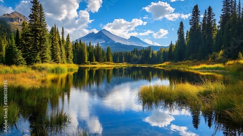 Mountain lake reflection landscape. Nature scenery photography.