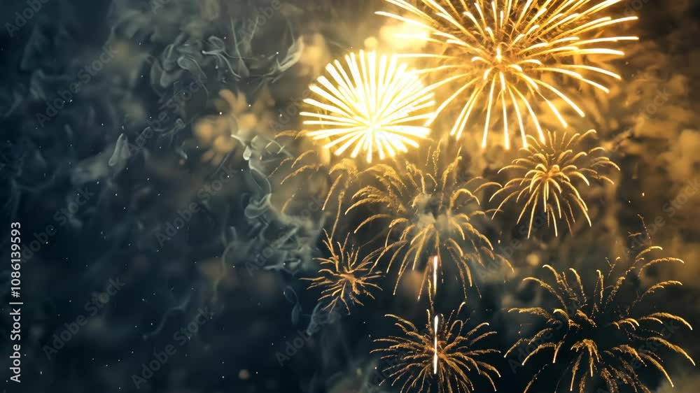 Fireworks against a dark background with free space for text.