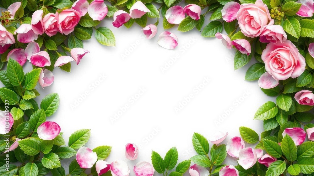 Rose flower with leaves forming a beautifully intricate frame, love, summer