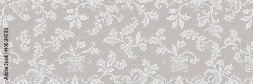 Seamless silver lace leaves wallpaper pattern with delicate intricate design, wallpaper, lace
