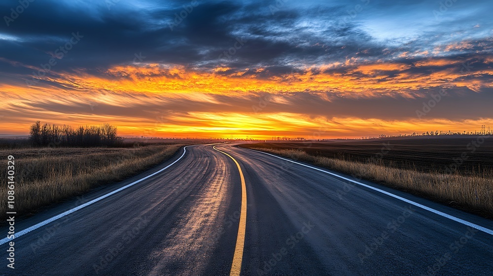 Fototapeta premium Asphalt Road Sunset Landscape