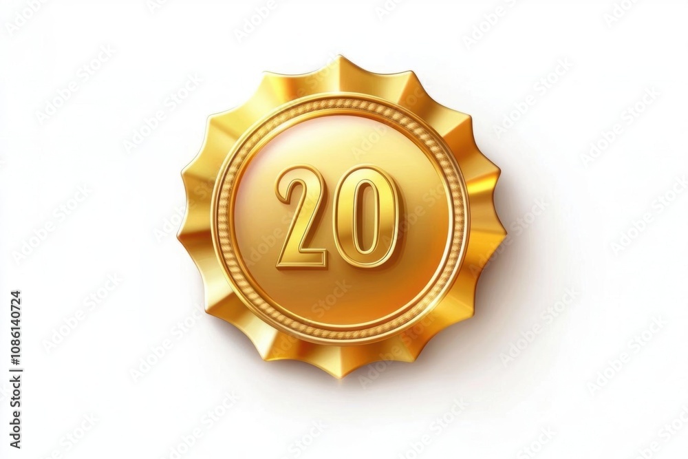 Naklejka premium 20 Years Anniversary Gold Medal Award Celebration Emblem Badge
