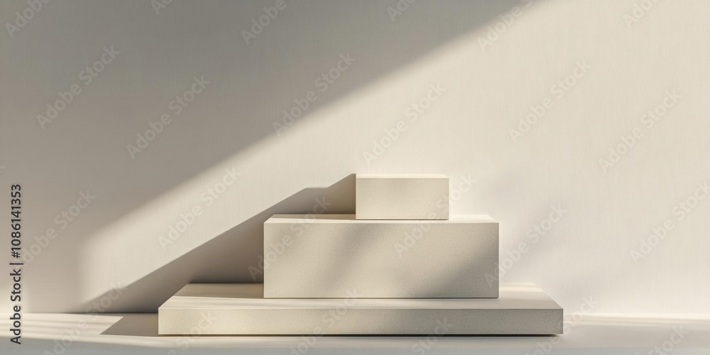 Obraz premium Minimalist White Product Display Stand with Soft Sunlight