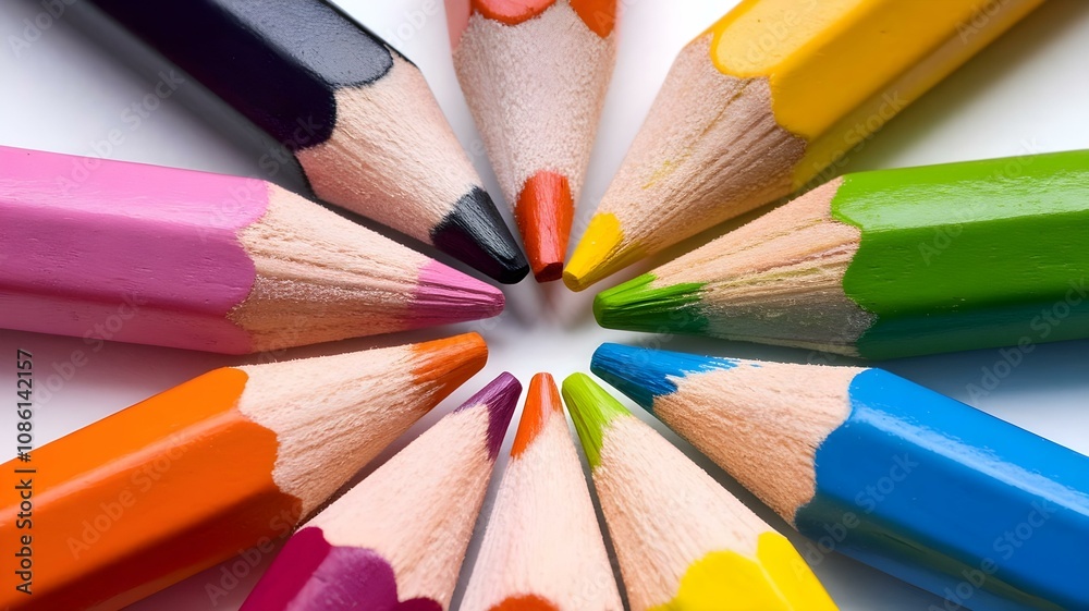 Vibrant Collection of Colorful Pencils Arranged in a Circular Pattern, Ideal for Artistic and Educational Projects Vibrant Collection of Colorful Pencils Arranged in a Circular Pattern, Ideal for Artistic and Educational Projects