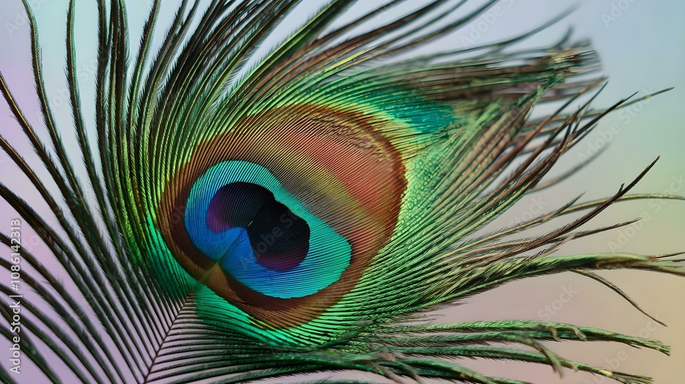Obraz premium Close-Up of a Vibrant Peacock Feather Showcasing a Stunning Array of Colors and Intricate Patterns, Perfect for Nature and Beauty Themes in Art and Design