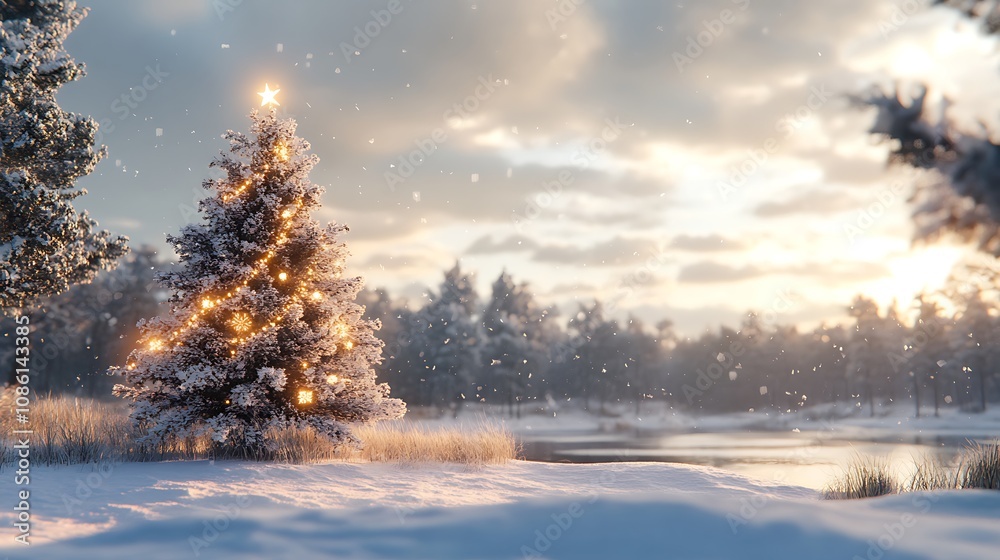 Naklejka premium Snowy Christmas Tree Landscape