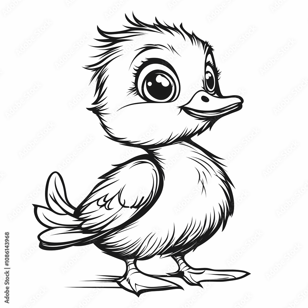 Duck, Kids coloring pages, black and white, simple line art style
