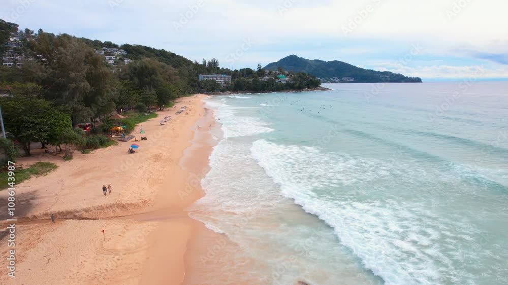 Ocean waves crashing on kata noi beach phuket thailand