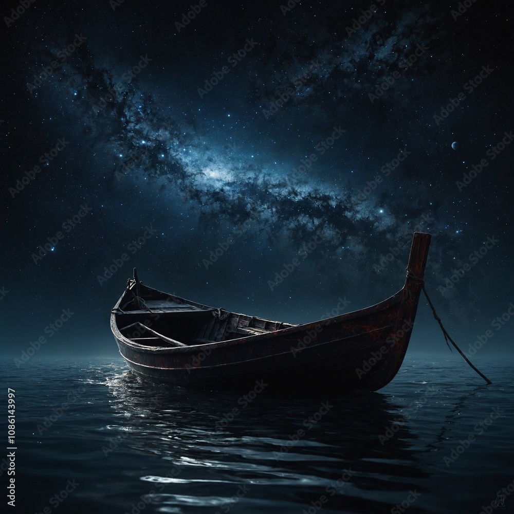 In the depths of a cosmic abyss, a sultry blood-curdling starry skiff drifts gracefully, its sleek silhouette cutting through the inky blackness. This concept art piece, rendered in exquisite detail, In the depths of a cosmic abyss, a sultry blood-curdling starry skiff drifts gracefully, its sleek silhouette cutting through the inky blackness. This concept art piece, rendered in exquisite detail,
