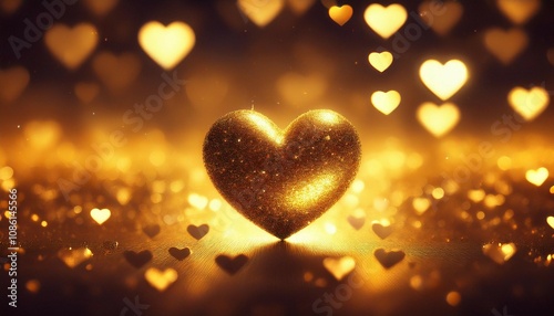 a single glittering heart amidst a blur of golden hearts