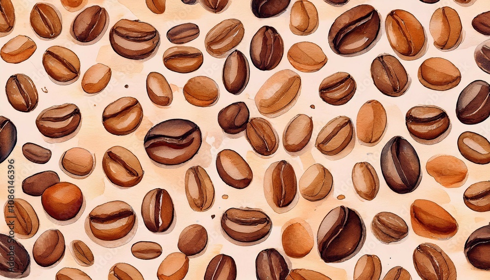 Obraz premium coffee beans watercolor illustration pattern and texture