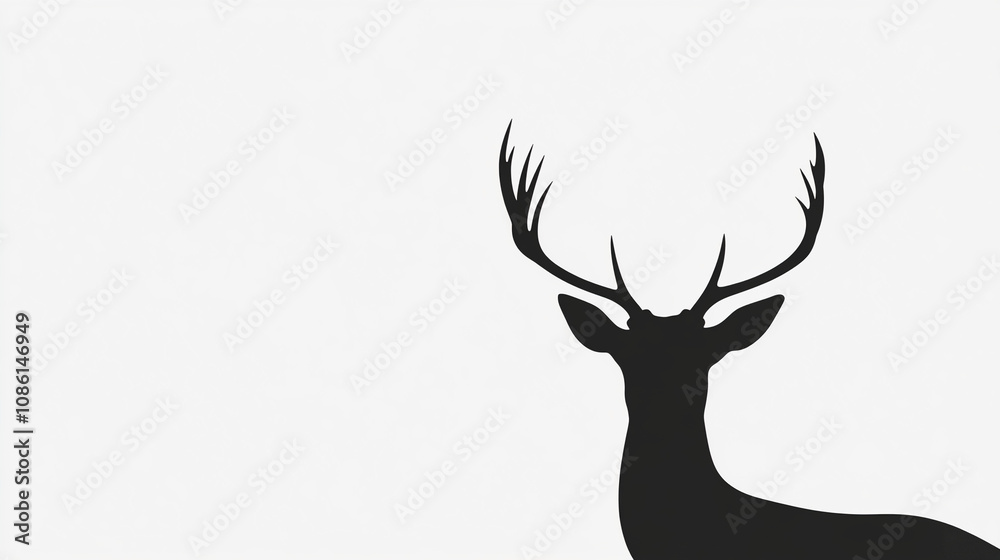A minimalist graphic design featuring a black silhouette of a deer head with large antlers A minimalist graphic design featuring a black silhouette of a deer head with large antlers