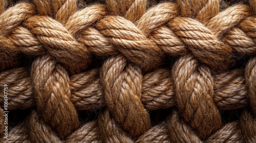 A close up of a knitted brown blanket with a knot, brown background