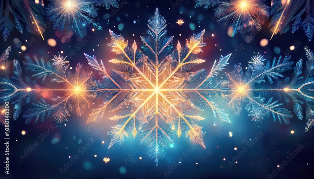 Fototapeta premium radiant snowflake patterns in a glowing night sky