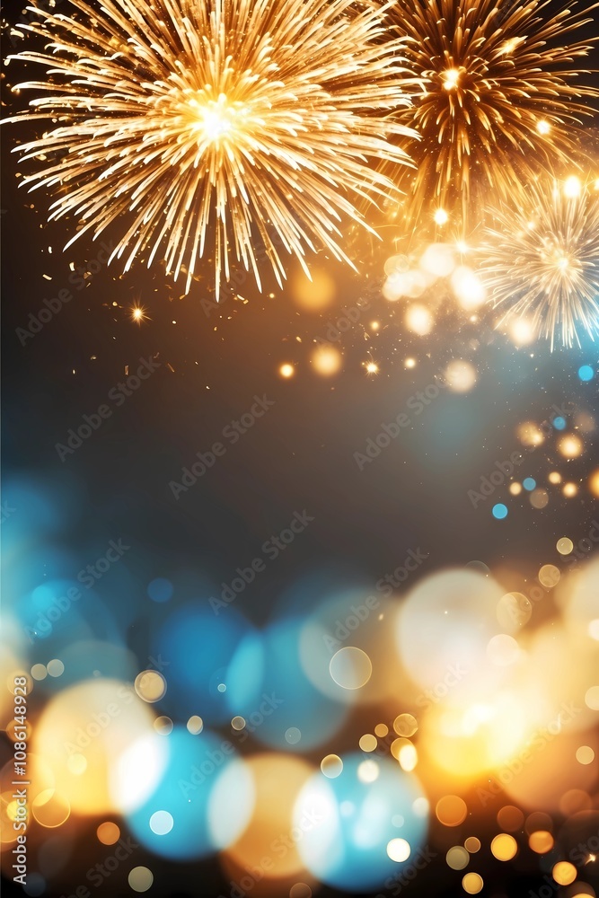 Golden fireworks and sparkling bokeh on dark background for festive celebrations Golden fireworks and sparkling bokeh on dark background for festive celebrations