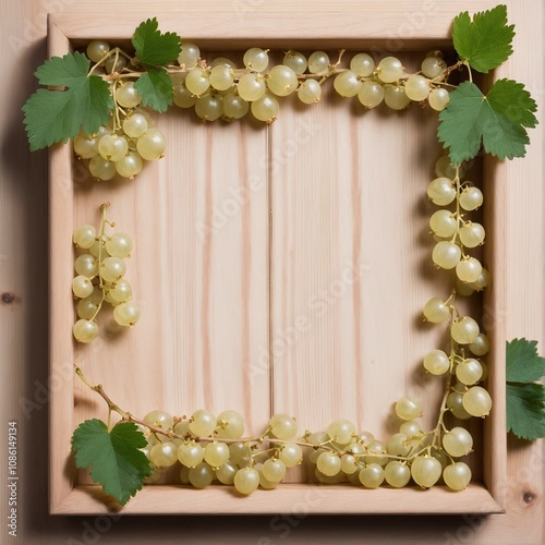 Fresh white currant in frame form, copy space.